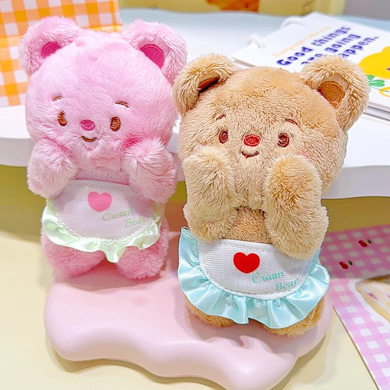Creative Cartoon Butter Bear Plush Toys Keychain Backpack Pendant Cute Bear Soft Stuffed Dolls Car Keyring Bag Accessories Gifts