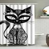 Black Cat Shower Curtain Artistic Black White Zentangle Bathroom Decor Unique Print Waterproof Shower Fabric