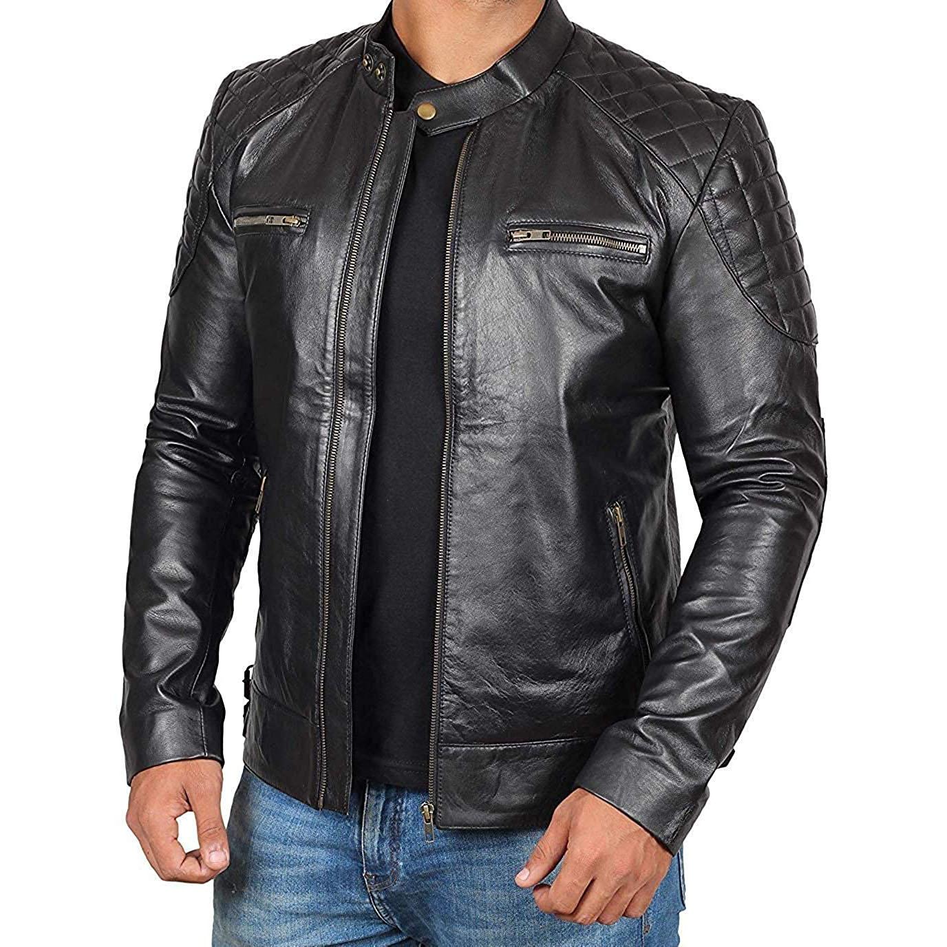 

SkinOutfit Men s Genuine Lambskin Black Leather Jacket Stylish Motorcycle Bomber Biker Outerwear MJ 204 XXL чорний