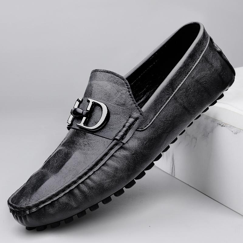 Fashion Comfy Leather Casual Shoes Fashion Style Men's Loafers Breathable Metal Buckle Moccasins Man Comfortable Business Slip On Flats