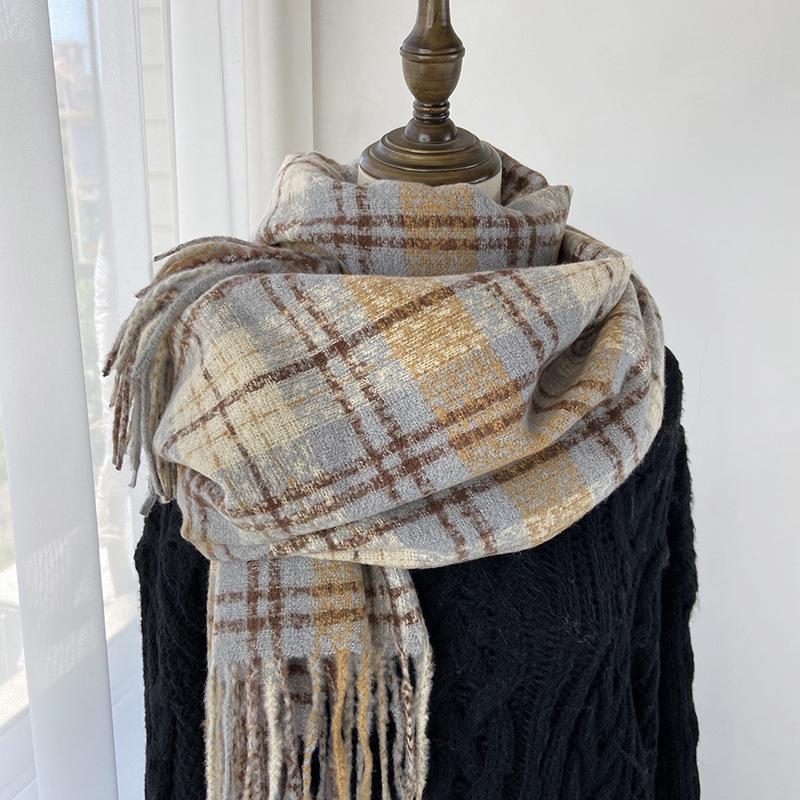 Autumn Winter Women Retro Knitted Scarf Headscarf Lady Men Casual Preppy Plaid Tassel Scarve Mujer Male Wrap Shawl Korean Style