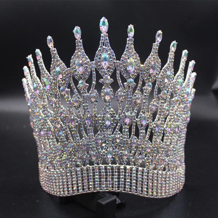 Catwalk Pageant Crown Stage Oversized Adjustable Rhinestone Crown Festive Party Headwear