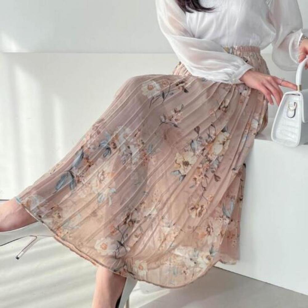 Open Run Women Vilenne Floral Pleated Sheer Skirt