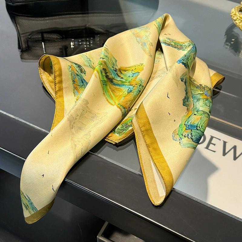 New 100% Natural Real Silk Scarf Women Bandana Square Scarves Wrap Kerchief Mulberry Spring Fashion Luxury High Quality Hijab