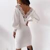 Lady Dress V Neck All Matched Polyester Midi Casual Sheath Dress for Daily Wear