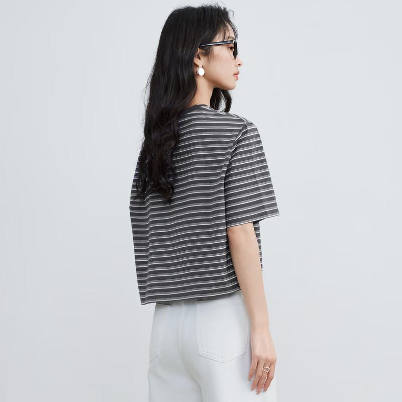 Elva' Island Women's Striped Round Neck Short-Sleeve T-Shirt