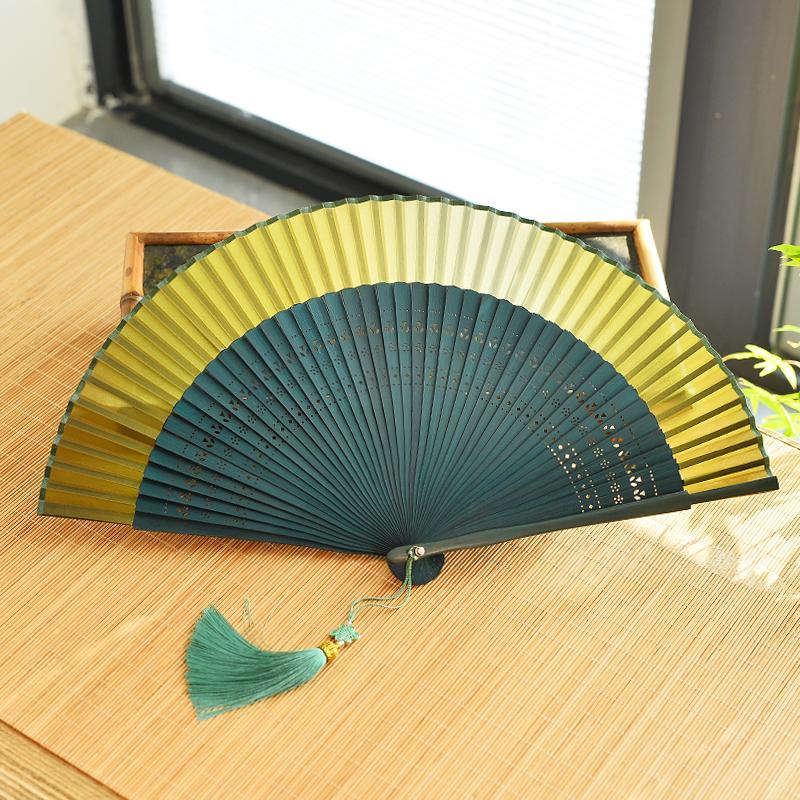 Chinese Custom Folding Fan Simulated Silk Fan Surface Bamboo Fan Bones Stage, Stage Props Decorative Crafts Chinese Culture