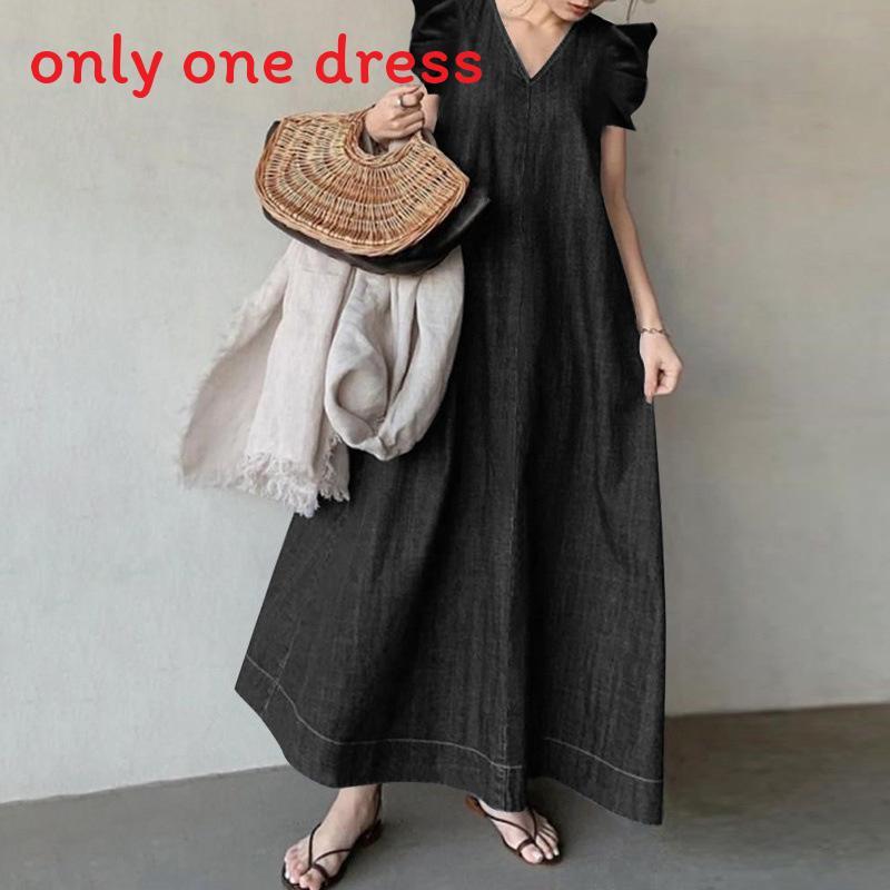Bohemian Denim Dress With Pockets And V Neck For Summer Casual Wear