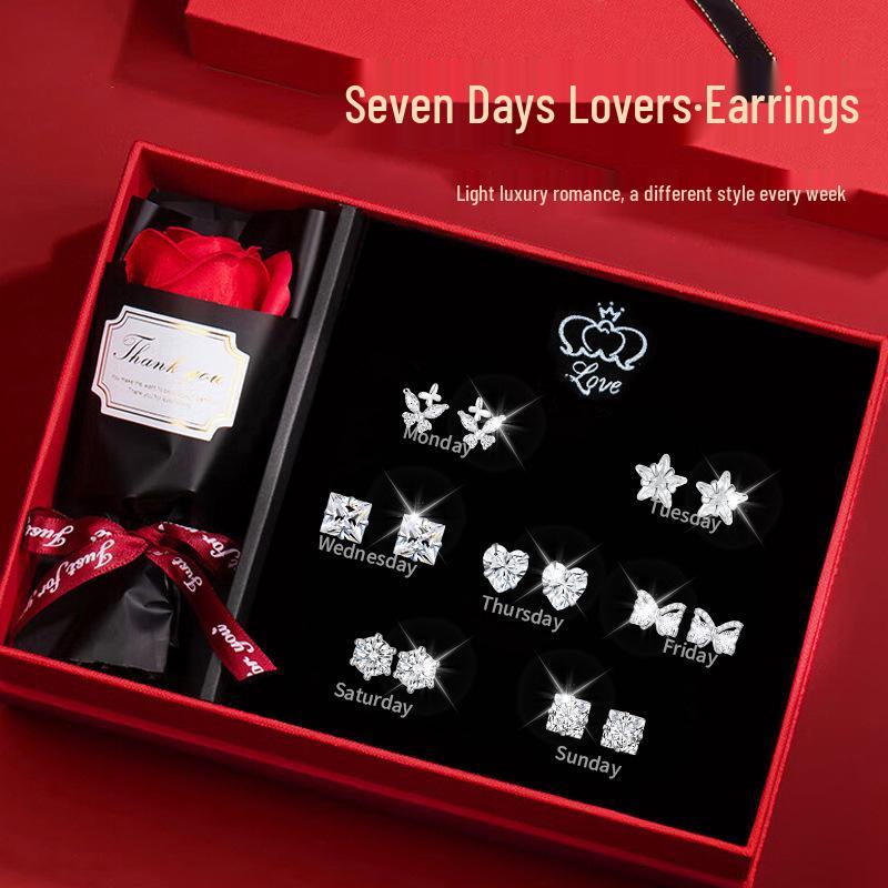 

Exquisite 925 Sterling Silver Stud Earrings Set - Perfect Birthday or Christmas Gift for Girlfriend 925 Sterling Silver