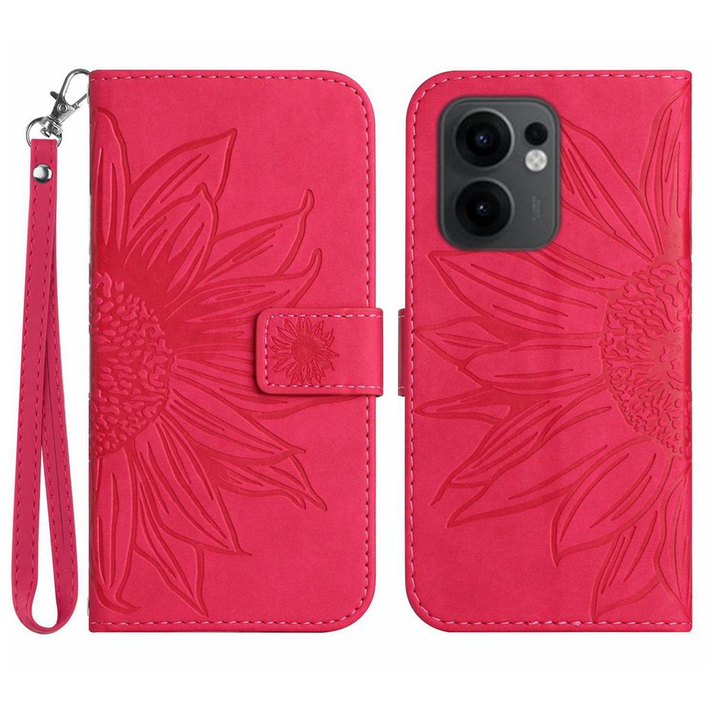 For Oppo Reno13 F 5G/4G Case Sunflower Imprint Leather Wallet Phone Cover with Wrist Strap