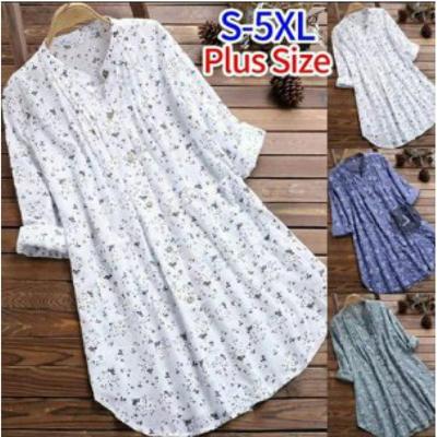 2019 Hot-Selling Women's Cotton & Linen Floral Loose Shirt, Medium and Long Length
