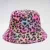 Leopard print bucket hat women's winter versatile warm face small plush basin hat plush foreign style hat