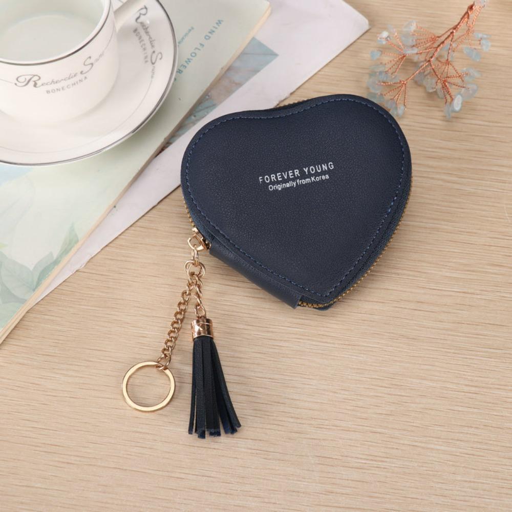 Trendy Heart Shape Money Coin Purse PU Leather Bag Charm Pendant Keyring Wallet Money Bag Mini Key Chain Key Holder Women Gift