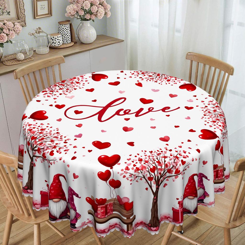 Romantic Red Love Round Table Cloth, Love Tree, Cartoon Dwarf Table Cloth, Home Restaurant Decorative Cloth