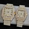 UNIGUET Luxury Ice Watch for Men Women Fashion Hip Hop Full Diamond Square Couple Wristwatch Gift Hor