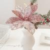 31CM Artificial Poinsettia Flower Sequins Sparkling Christmas Glitter Flower Glitter Simulation Flowers Christmas Tree Accessory