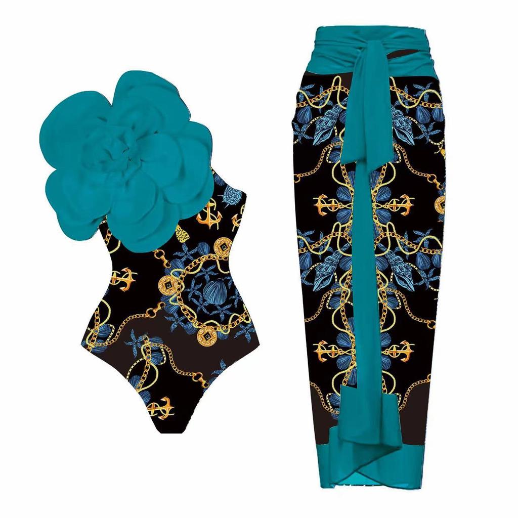 Ashgaily Flower One Piece Swimsuit Women One Shoulder Swimwear Monokini Bodysuit Bathing Suit Belt Beach Wear