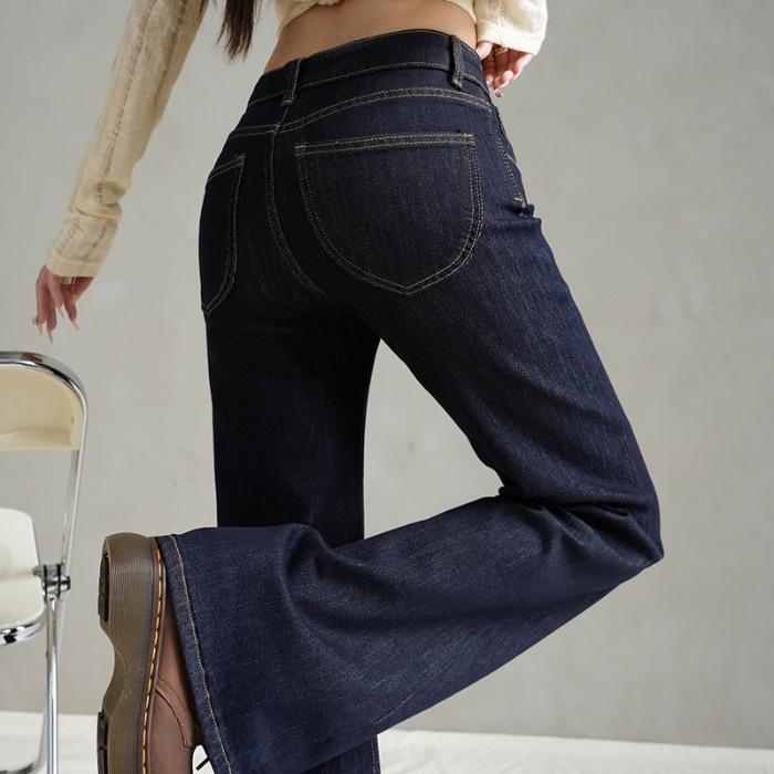 Deep Blue Non-Fading Low-Rise Micro-Flare Women s Jeans, 2025 Autumn/Winter Collection - Same Style as Black Flare Jeans XS