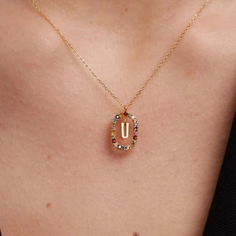 European & American Spanish Zircon Alphabet Necklace - Stylish Clavicle Chain Pendant