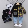 Wiosenna jesień Kids Boys Dwuczęściowe garnitury Casual Printed Shirt z długim rękawem + dżinsy