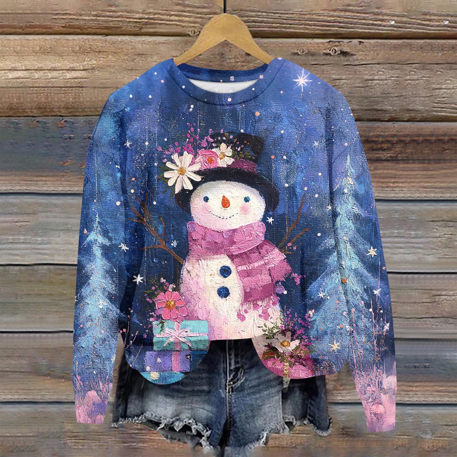 

Женская толстовка с рождественским принтом, с длинным рукавом и круглым вырезом, свободный топ XXXL