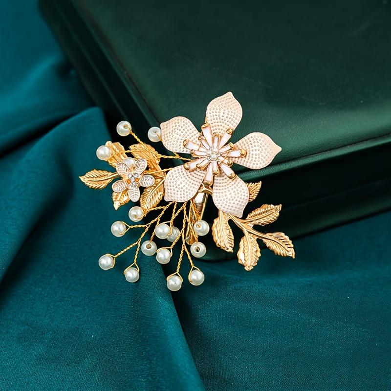 1PC Gold Handmade Pearl Flower Hairpin Women Photo Styling Banquet Party Hair Accessories