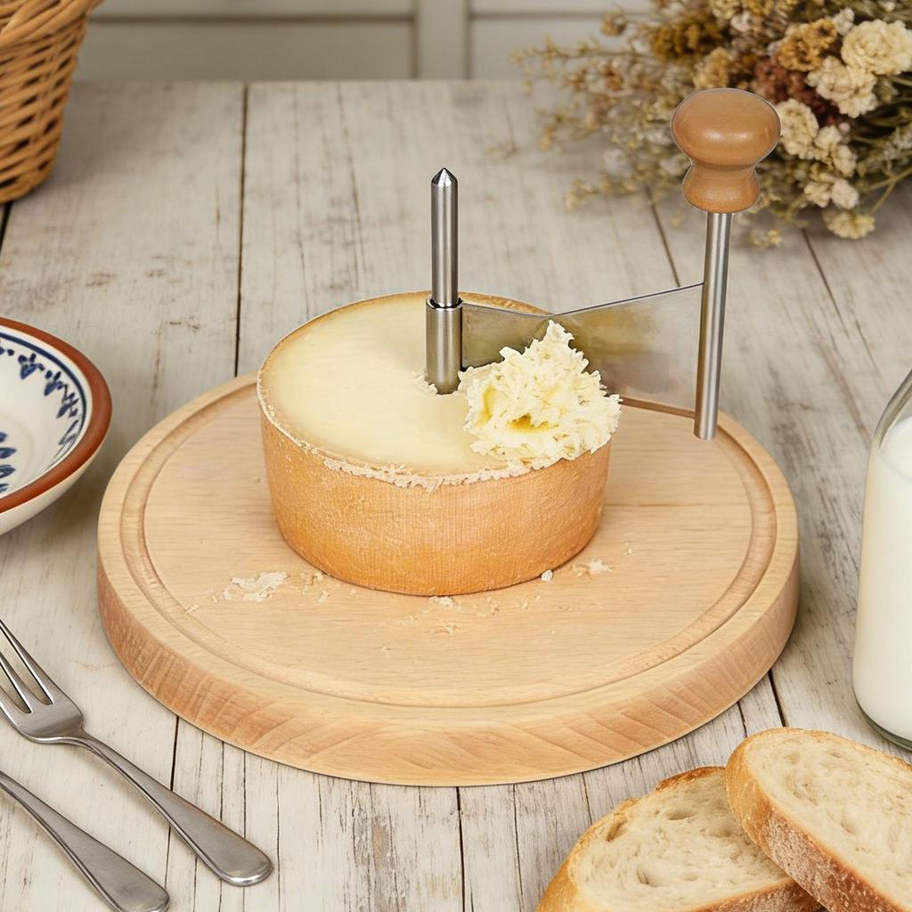 Cheese Curler Wheel Stainless Steel Wood Base Smooth Shaving Manual Handheld Cheese Flower Maker Slicer for Restaurant Cafe Home