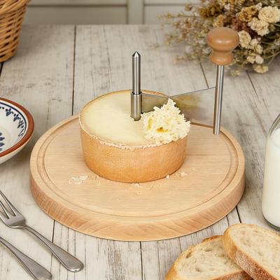 Cheese Curler Wheel Stainless Steel Wood Base Smooth Shaving Manual Handheld Cheese Flower Maker Slicer for Restaurant Cafe Home