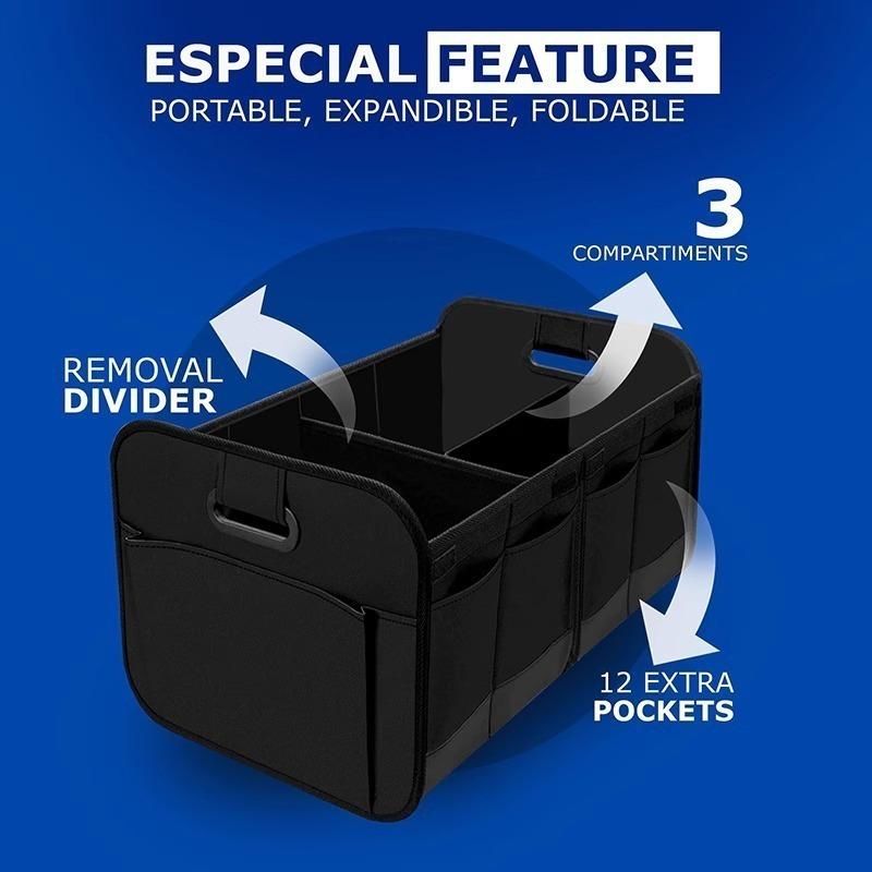 SUV Car Trunk Organizer Collapsible Storage Box 600D Oxford Fabric with Reinforced Handles Multiple Compartments for Vehicle