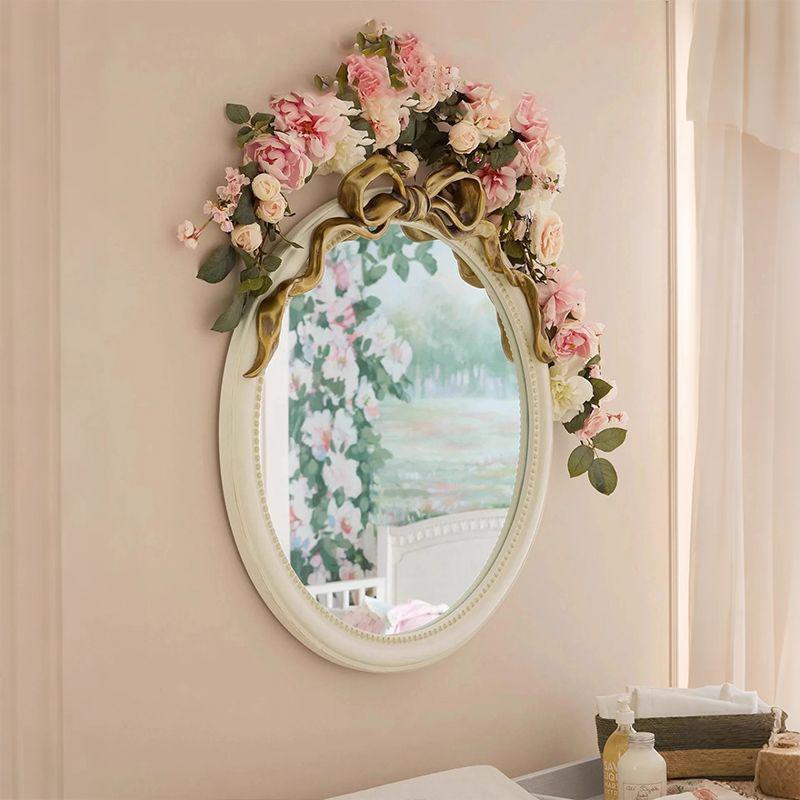 Retro European Bow Round Wall-Mounted Mirror for Bathroom or Bedroom Dressing Table