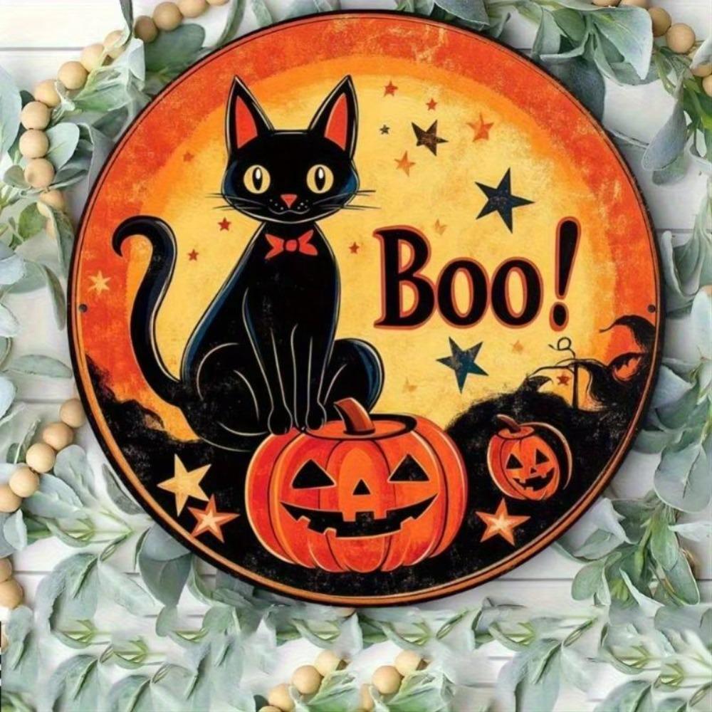 Halloween Tin Wall Art Retro Boo Horror Decor for Home Cafe Party