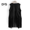 Women Cardigan Tassel Fringed Solid Color Open Stitch Vintage Western Cowboy Cosplay Hippie Sleeveless Stage Performance Role Play Lady Waistcoat