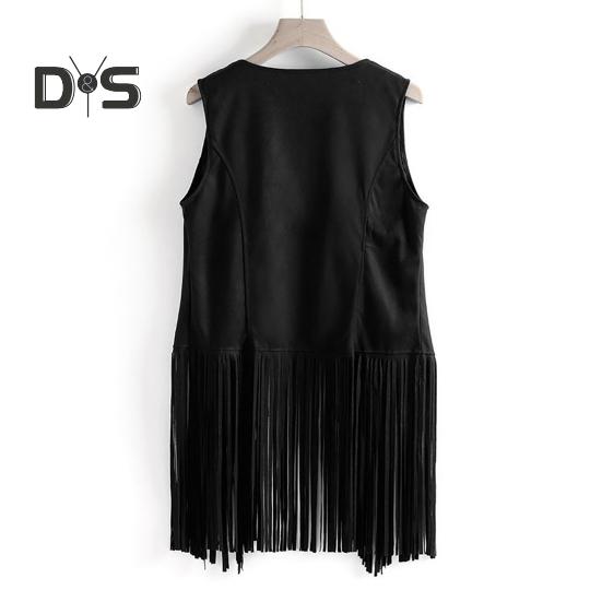 Women Cardigan Tassel Fringed Solid Color Open Stitch Vintage Western Cowboy Cosplay Hippie Sleeveless Stage Performance Role Play Lady Waistcoat