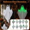 Zářivá závěsná dekorace na Halloween se zeleným světlem a různými výrazy, Venkovní dekorace na zahradu pro zábavu