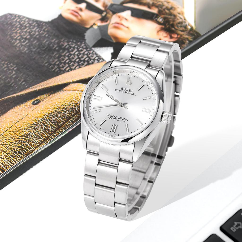 Analog Waterproof Quartz Couple Watch Popular Simple Silver Luminous Watch [BUREI] Women's