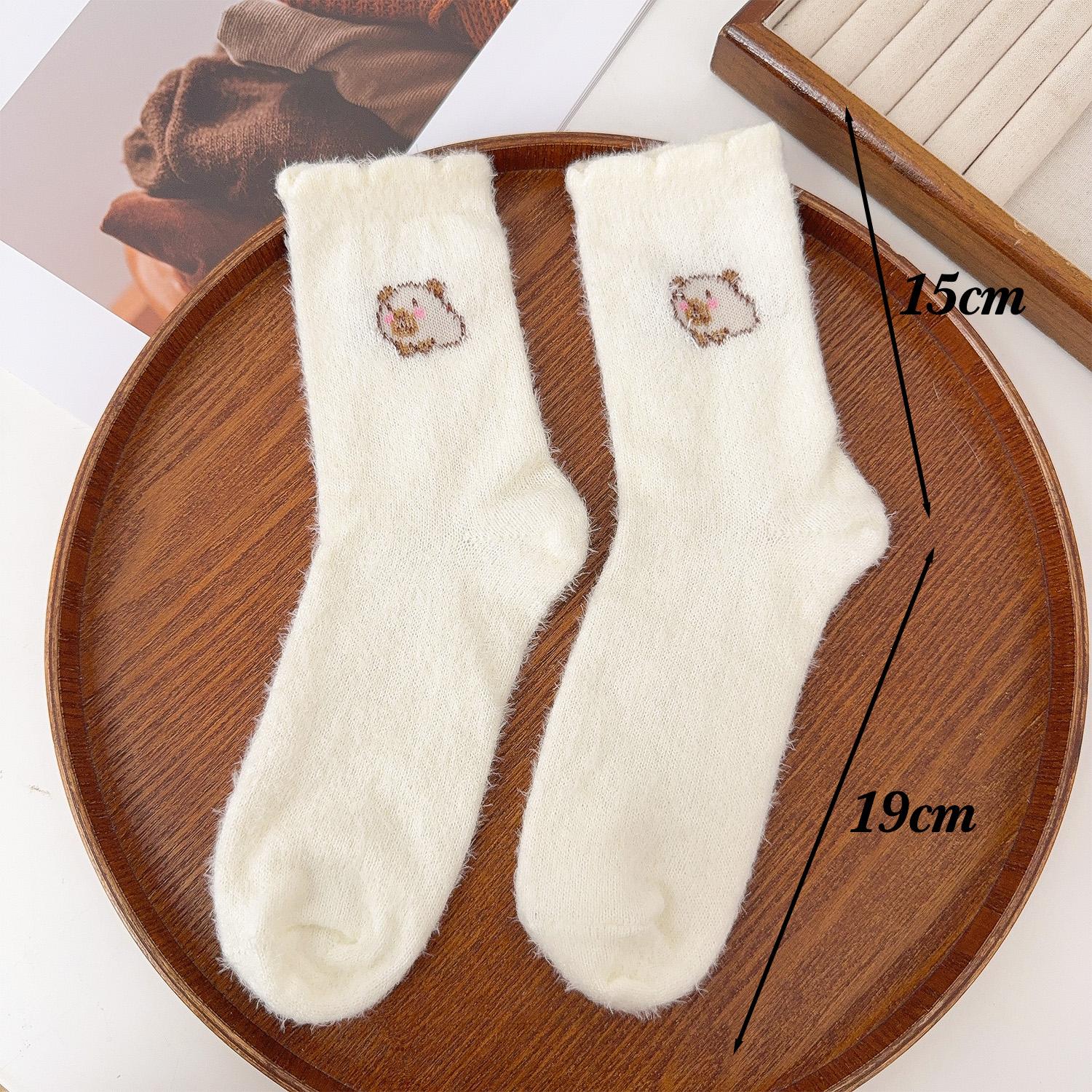 Women Winter Thermal Mink Socks Cartoon Capybara Print Soft Warm Fleece Comfortable Plush Socks Kawaii Sleep Floor Mid Tube Sock One Size