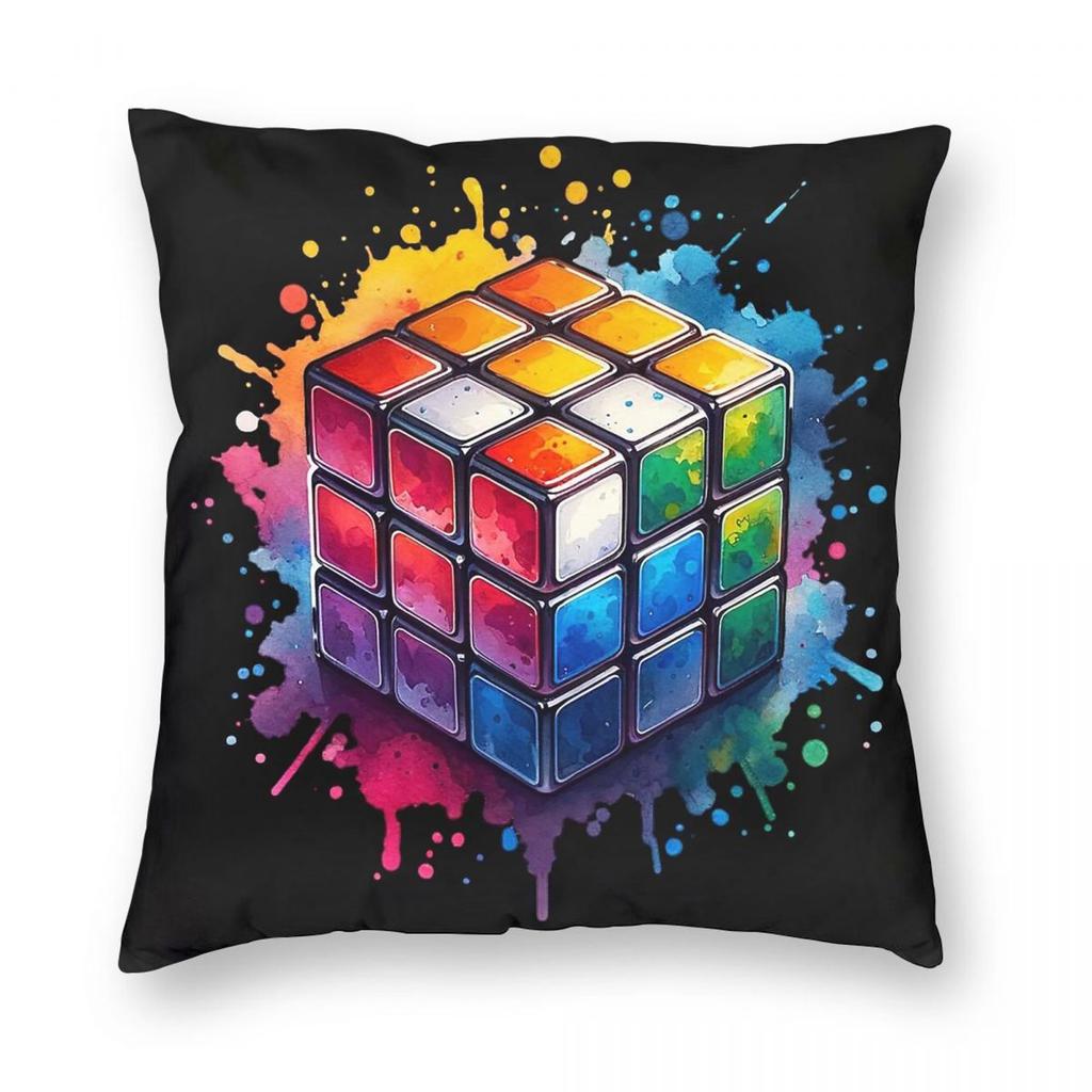 Colorful Rubiks Cube Square Pillowcase Polyester Linen Velvet Creative Zip Decor Home Cushion Cover Wholesale