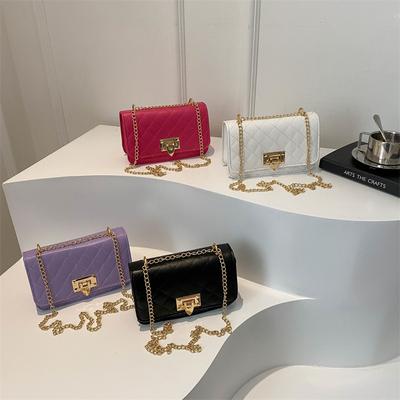 Niche Diamond Solid Color Chain Small Square Bag New Trendy Fashion Shoulder Bag Simple and Fashionable Crossbody Women's Bag