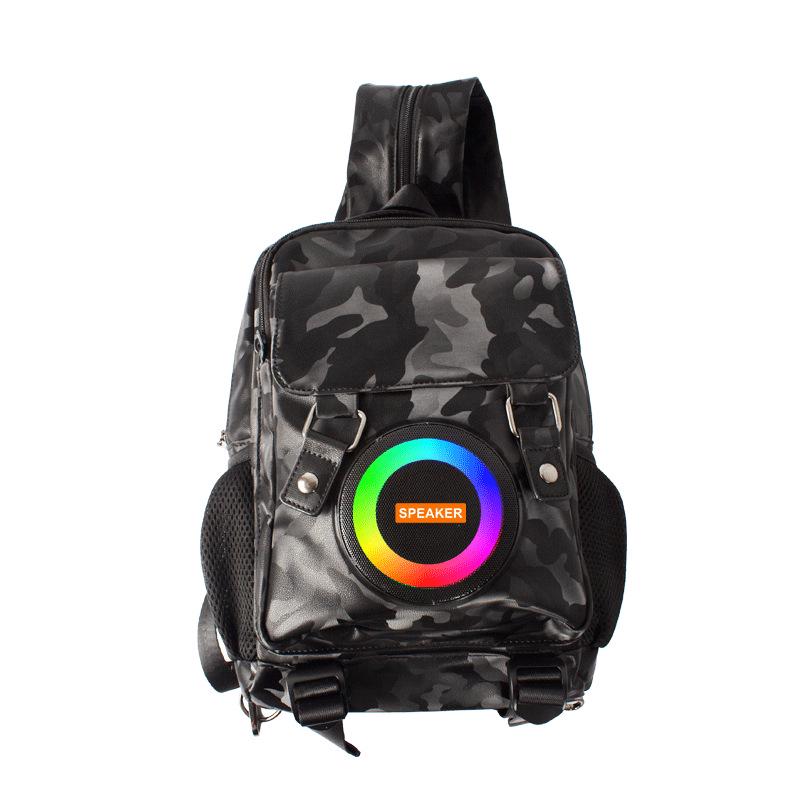 Multifunctional Backpack with Bluetooth Speaker, Power Bank, LED Lights, and Long Battery Life for Outdoor Adventures and Mountaineering.