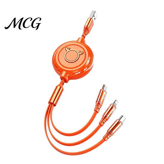 High Current Fast Charger 3 in 1 USB Telescopic Cable, 3A Charging Cord for Apple Multi-device Cable Android, 30cm-120cm Adjustable Length Multi