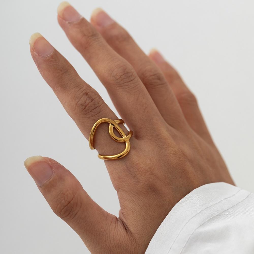 18K Gold Plated Open Adjustable Titanium Steel Ring For Women Fashion Minimalist Irregular Ring Daily Wear Jewelry Accessories
