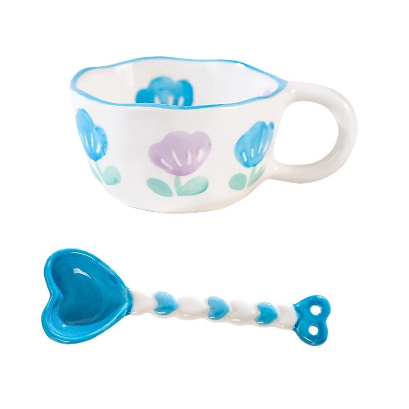 Tazza in ceramica con manico a forma di coniglio, cucchiaio, tazza da caffè, latte, tè, colazione, avena, stoviglie, tazza da cucina