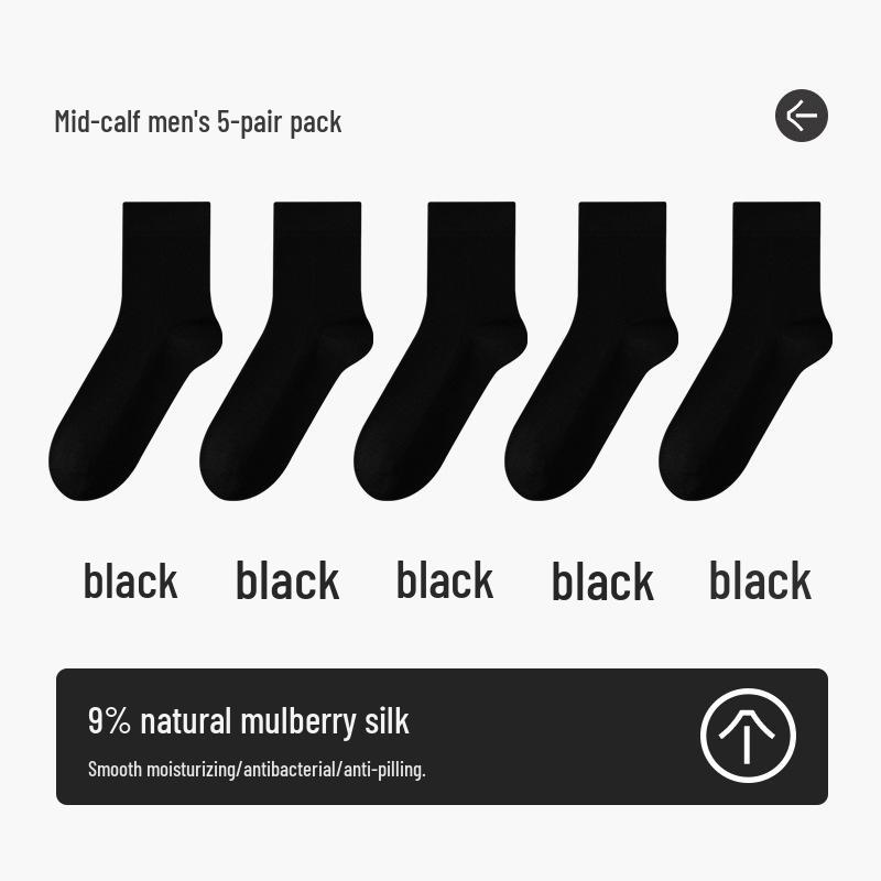 Men's Premium Mulberry Silk Mid-Calf Socks - Antibacterial & Deodorant - Ideal for Business Wear with Leather Shoes - Autumn/Winter Style