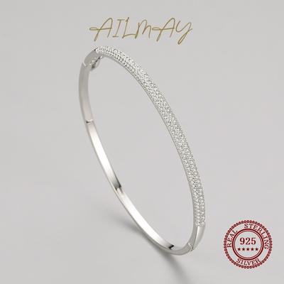 Ailmay Echtes 925 Sterling Silber Mode Dazzling Klar Zirkon Armbänder Kristall Hochzeit Dame Klassische Romantische Schmuck