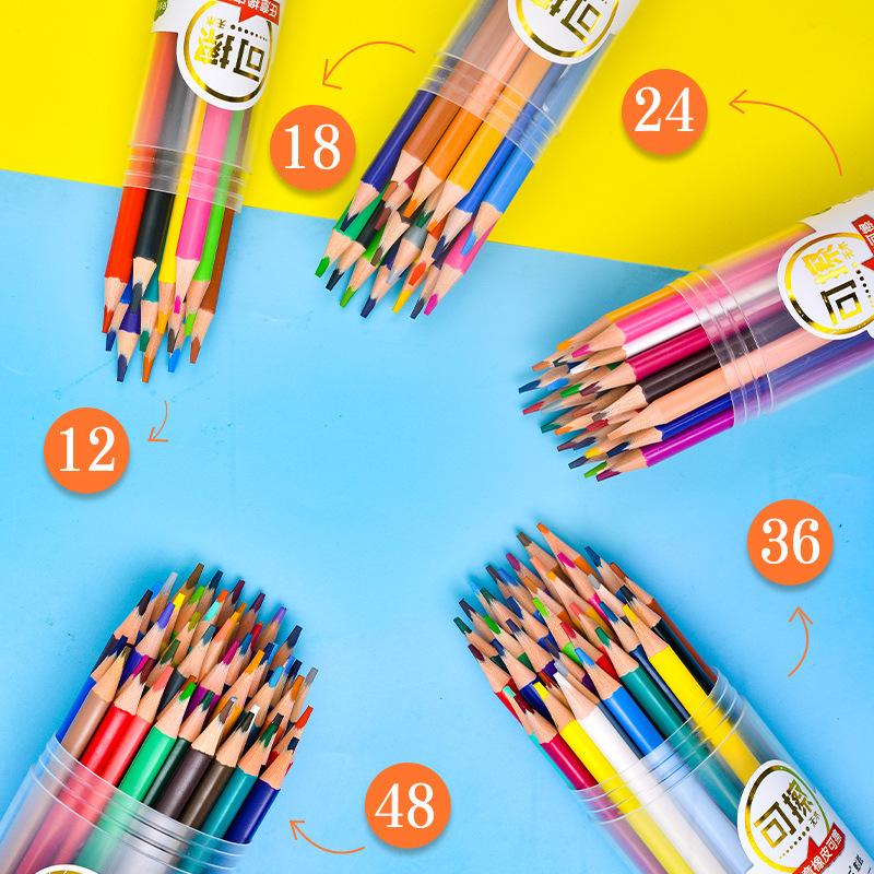 Erasable Colored Pencils Cylindrical Barrel 12 18 24 36 48 Colors For Kids Students Drawing Painting