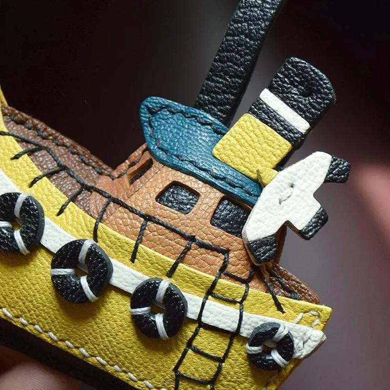 Handmade Leather Small Boat Key Chain Ship Bag Charm Christmas Gifts Keyring