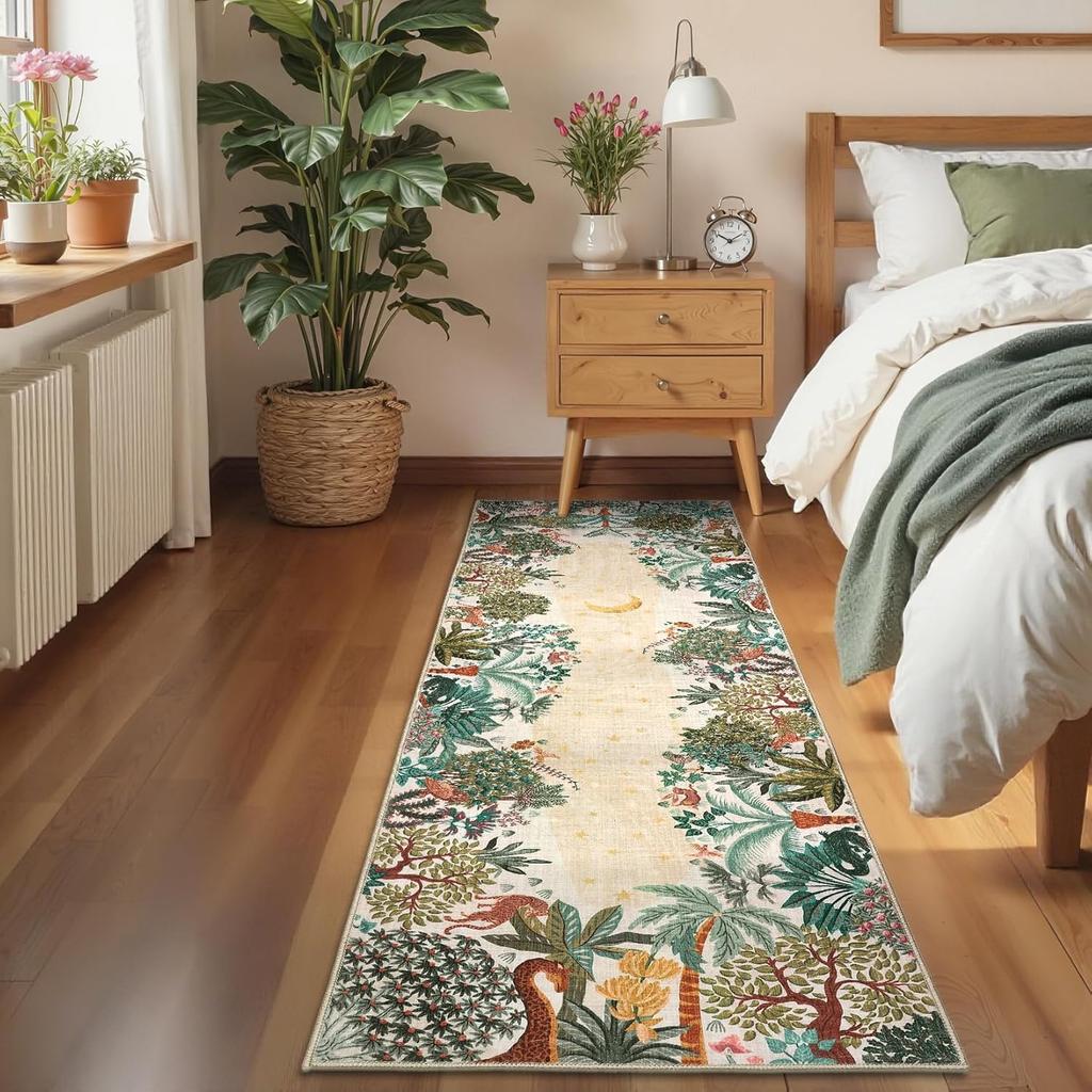 American Pastoral Jungle Green Print Runner Rug Animal Print Tiger Rug Kitchen Living Room Porch Balcony Kitchen Hallway Decor