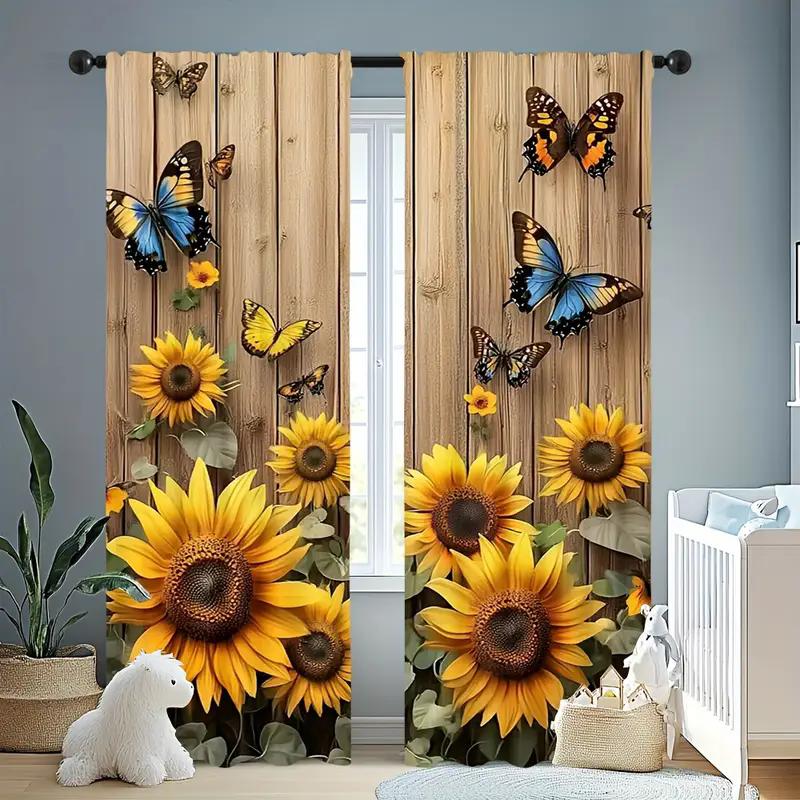 

2 шт. - Винтажные шторы с принтом подсолнухов, шторы с кулиской, для спальни и гостиной, украшение дома, украшение комнаты 29Wx64L(75x166CM)x2