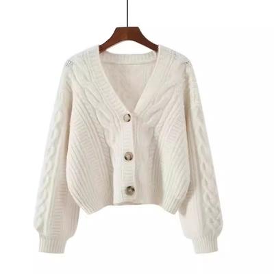 Gentle Wear V-neck Twist Sweater Women's Autumn and Winter Wear Small Lazy Wind Knitted Cardigan Short Coat Top