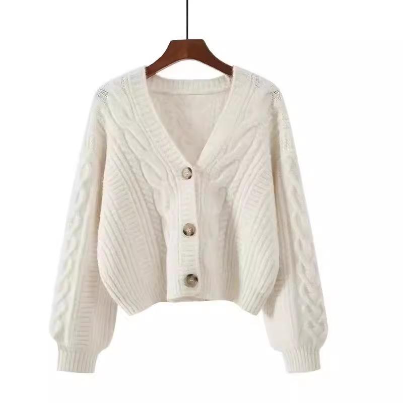 Gentle wear v-neck twist sweater women's autumn and winter wear small lazy wind knitted cardigan short coat top